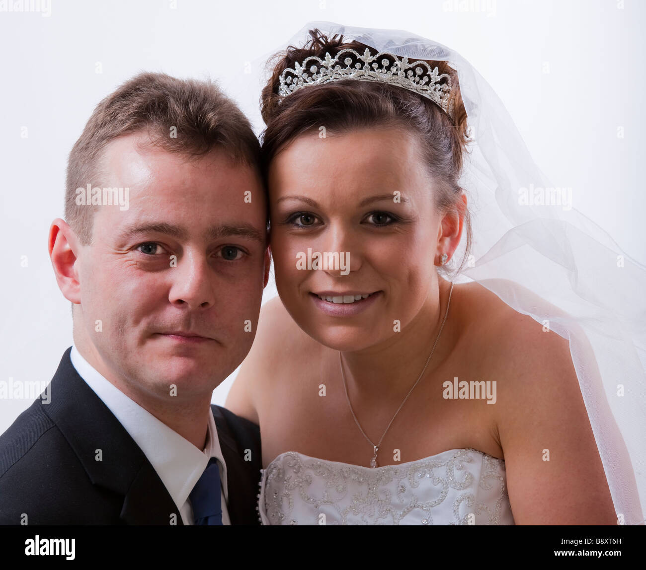 Bride and Groom on wedding day celebrations, marriage ceremony young, happy, pretty, bridal, nuptials Stock Photo