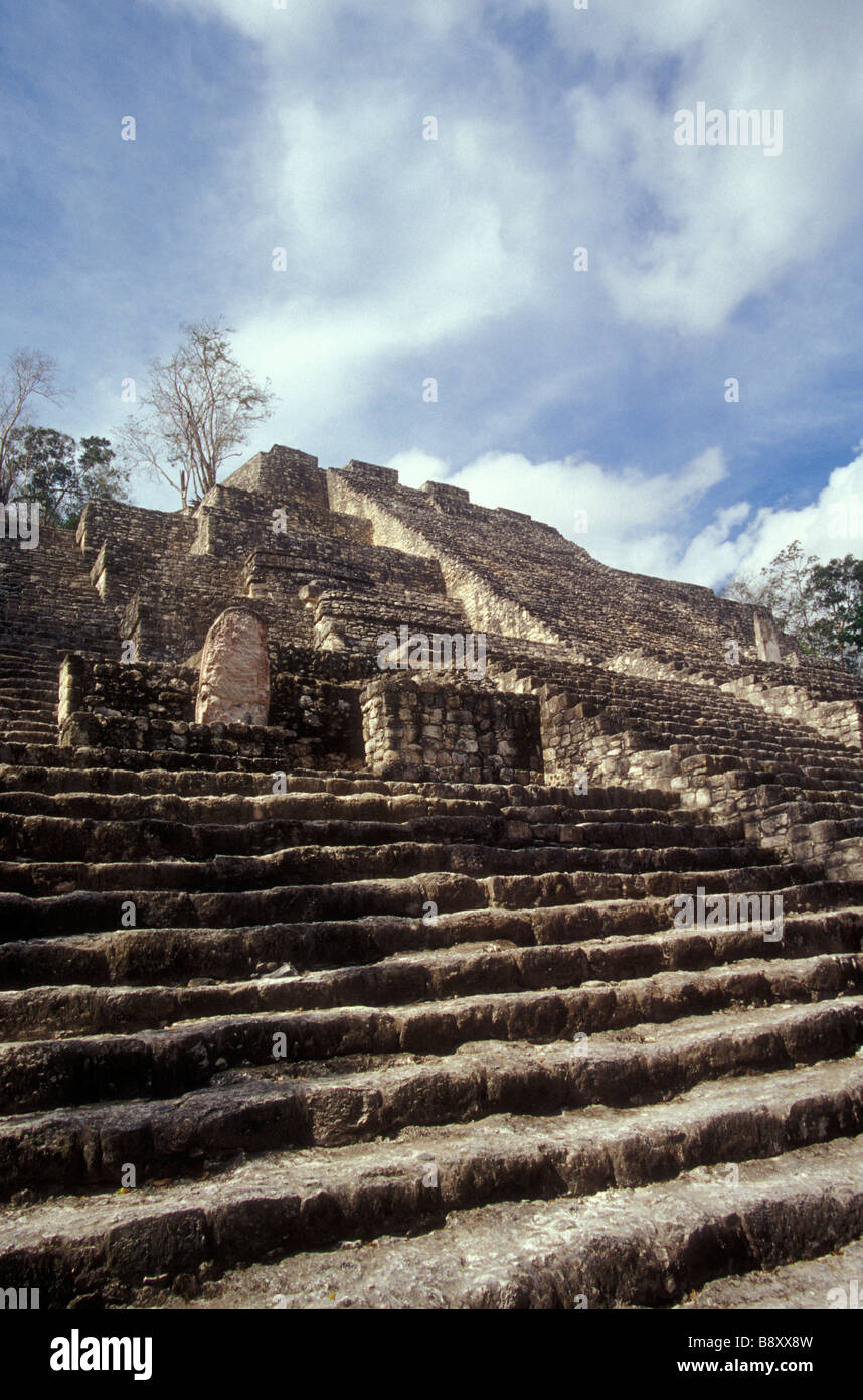 Structure II, the Great Pyramid at the Mayan ruins of Calakmul, Campeche, Mexico Stock Photo