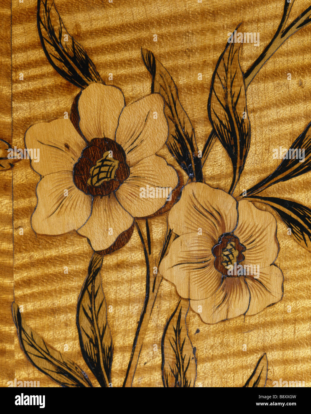 Flower design inlay on an 18th century commode at Nostell Priory Stock ...