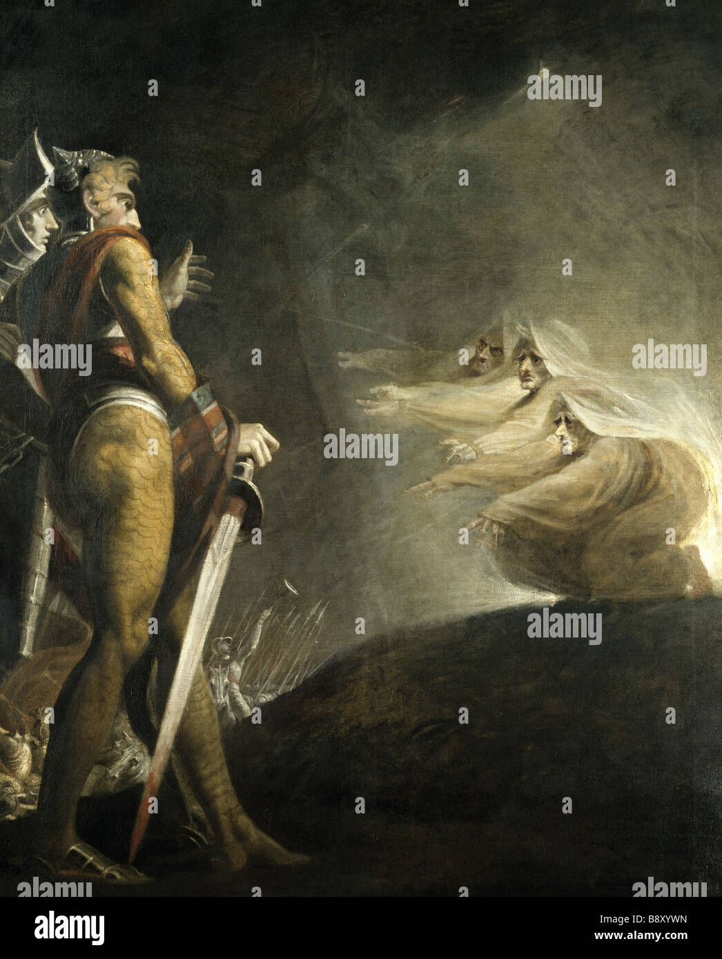 MACBETH AND THE WITCHES - 'MACBETH', ACT I, SCENE iii by Henry Fuseli (1741-1825) from the North Gallery at Petworth. (Dec 1992) Stock Photo