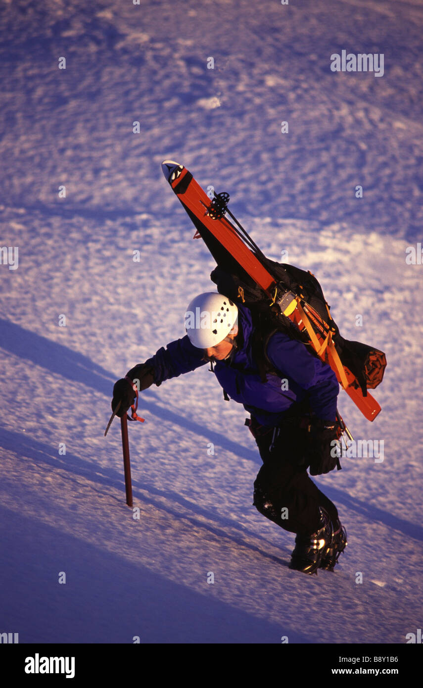 Woman ski mountaineering, Mt Judah, California, USA Stock Photo