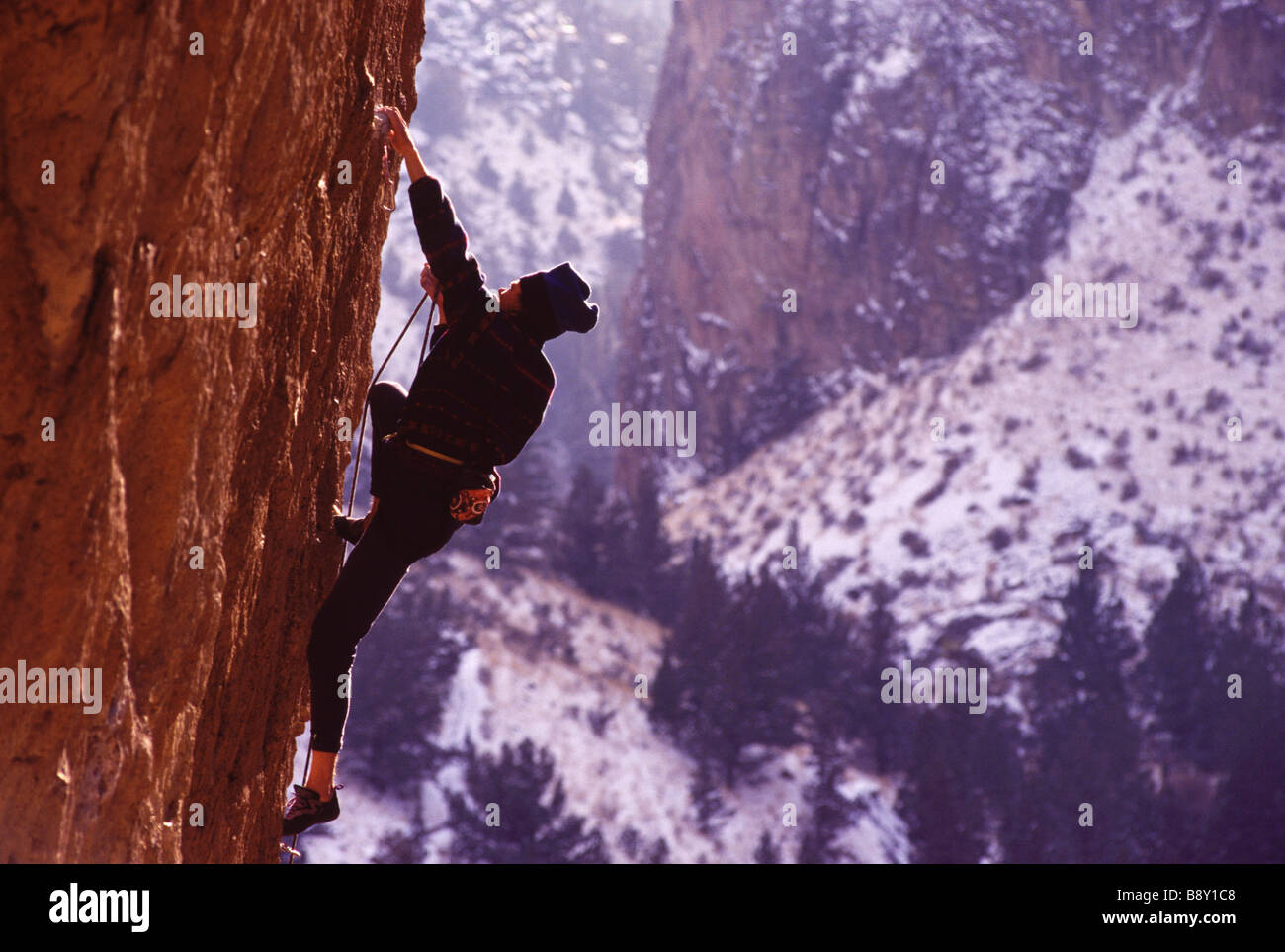 Man climbing a rock, Smith Rock, Oregon, USA Stock Photo