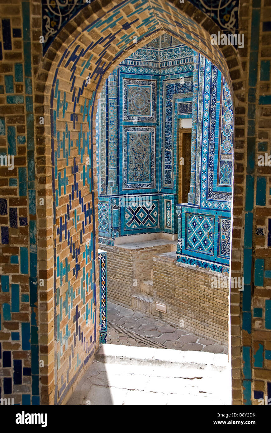 Detail of the Shahr-i-Zindah mausoleum, Samarcand, Uzbekistan. Stock Photo