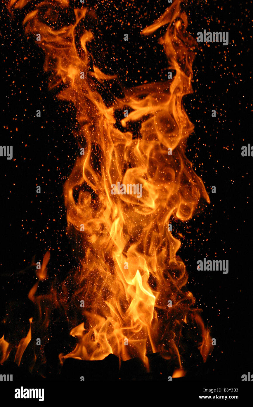 A portion of flames from a camp fire Stock Photo