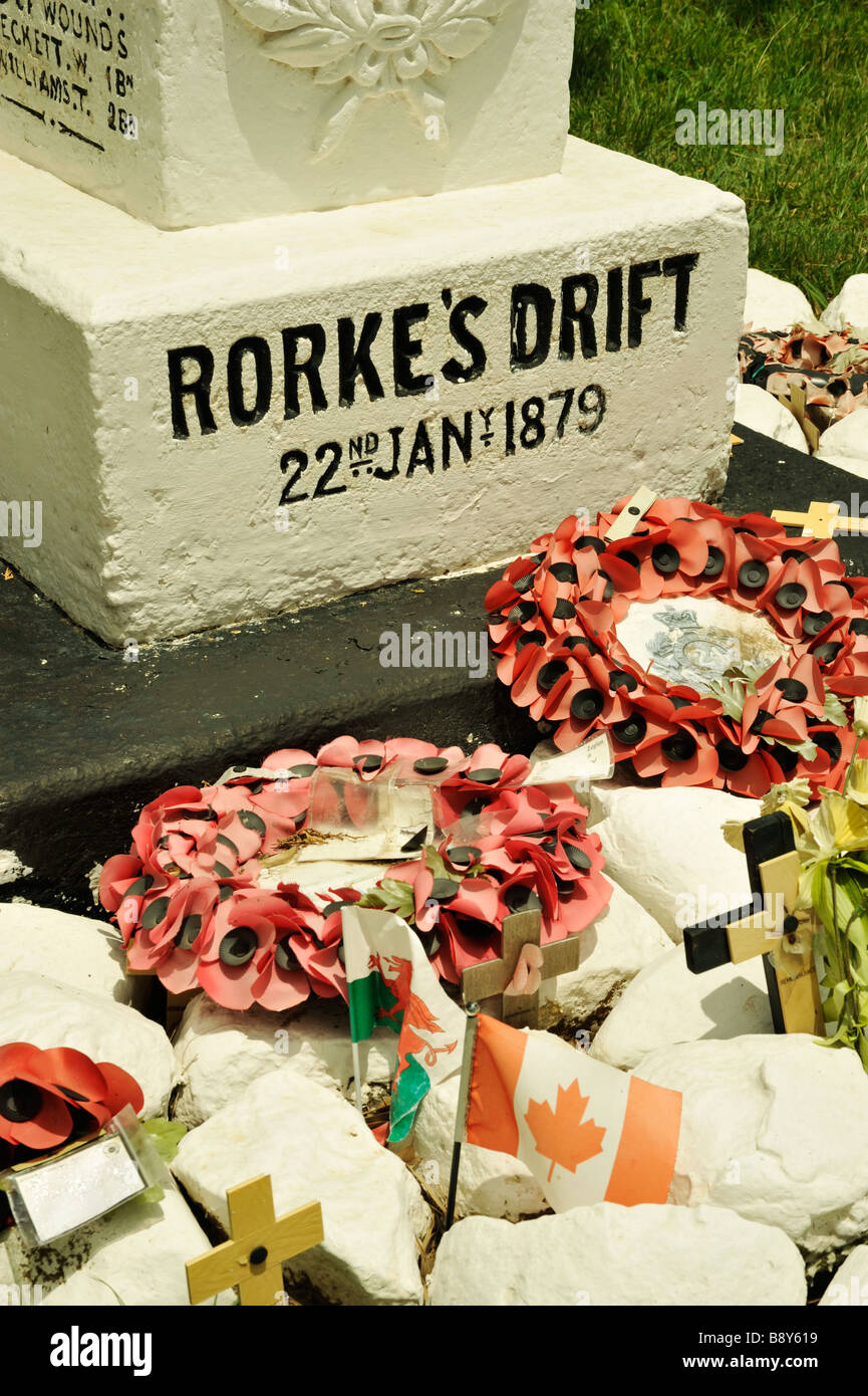 Battlefield, Rorkes Drift, wreaths next to shrine, memorial, British soldiers killed in battle
