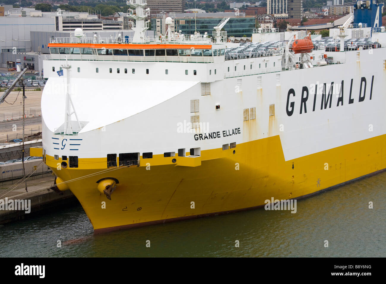 Car Carrier at a harbor, Southampton, Hampshire, England Stock Photo