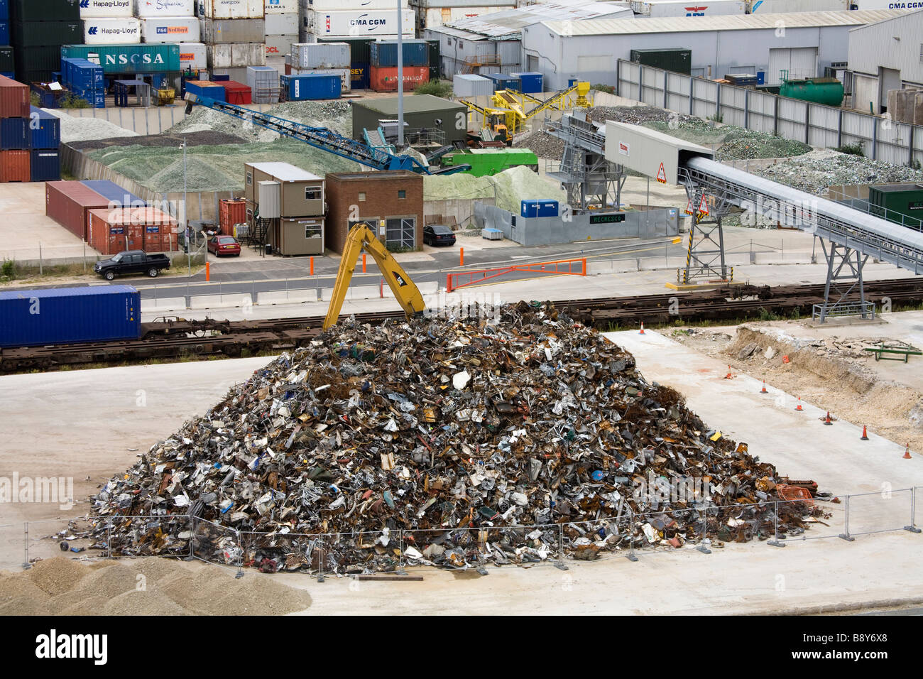 Heap of metal scrap at the commercial dock, Southampton, Hampshire