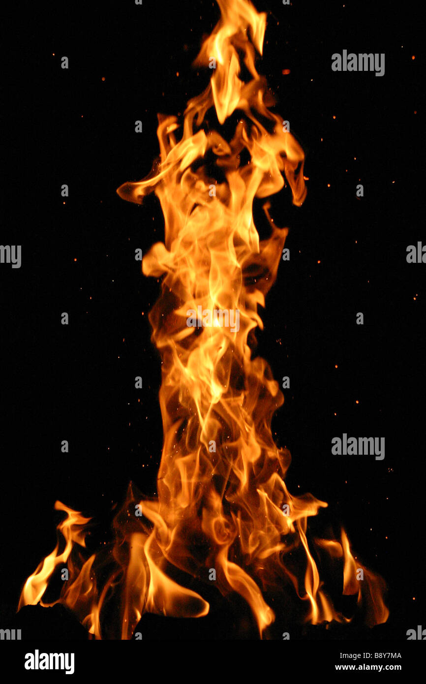 Flames from a campfire Stock Photo