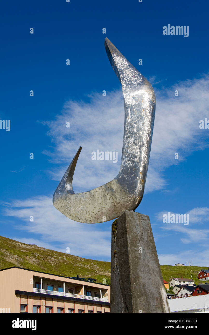 Low angle view Boreas Sculpture by Erling Saatvedt Honningsvag Port Honningsvag Mageroya Island Nordkapp Finnmark County Norway Stock Photo