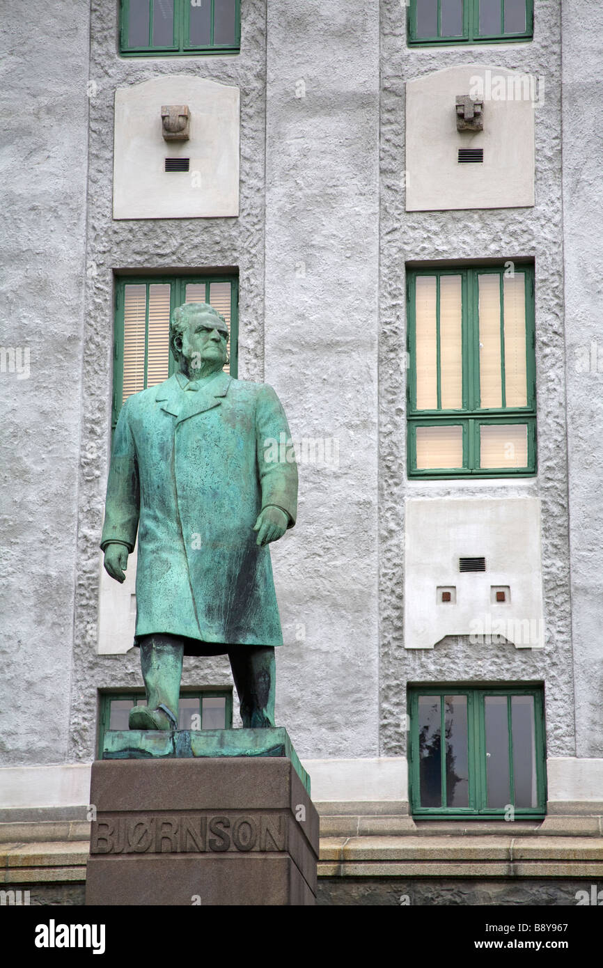 Statue of Bjornstjerne Bjornson the Norwegian author and play director outside a theater, Bergen, Hordaland County, Norway Stock Photo