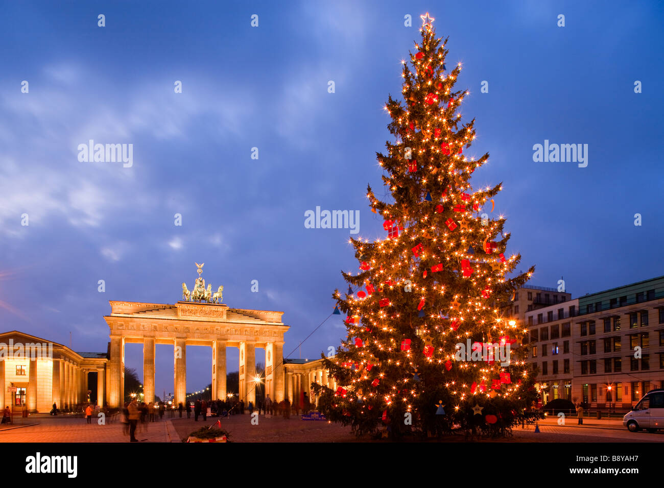 Christmas Tree in Pariser Platz and Brandenburg Gate Berlin Germay Stock Image