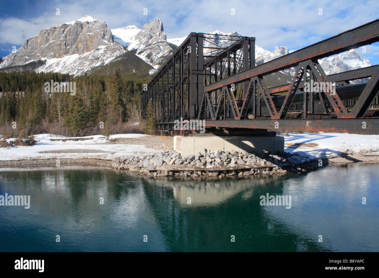 Iron bridge in Canmore, Alberta Stock Photo