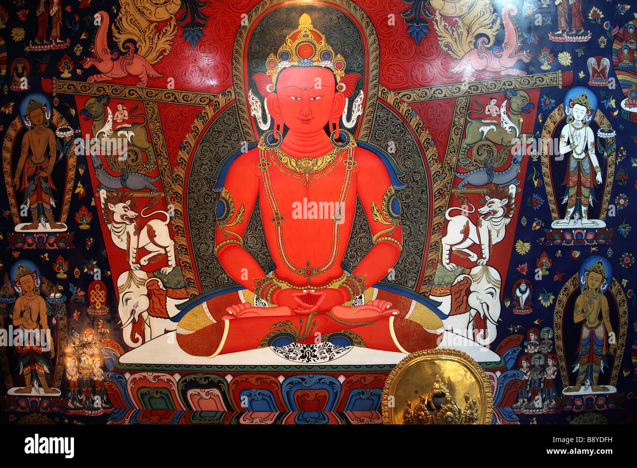 Nepal Kathmandu Valley Patan Golden Temple Kwa Bahal tibetan buddhist fresco Stock Photo