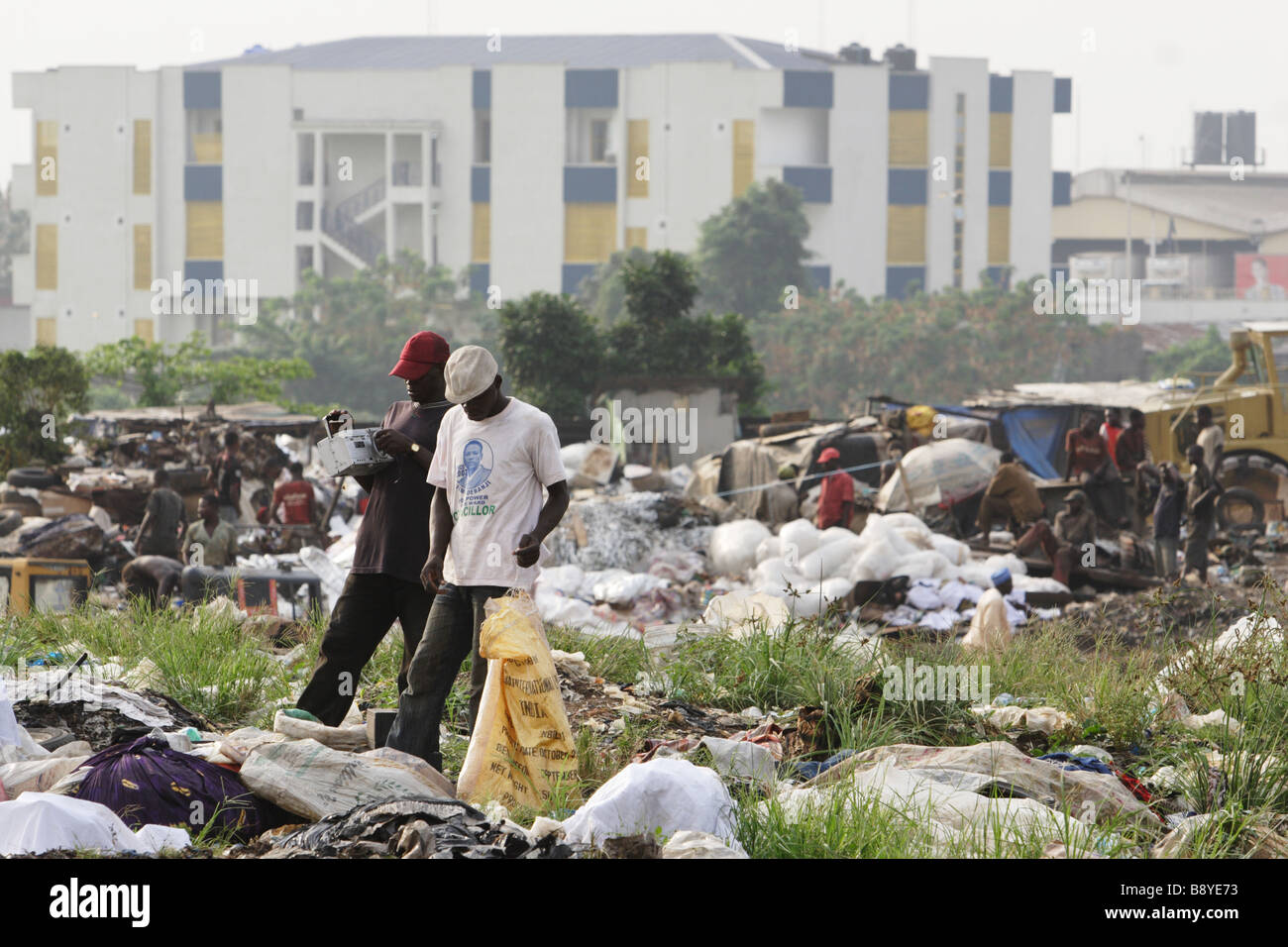 View of Olusosum dump site, where countless people try to make a living collecting rubbish for recycling. Stock Photo