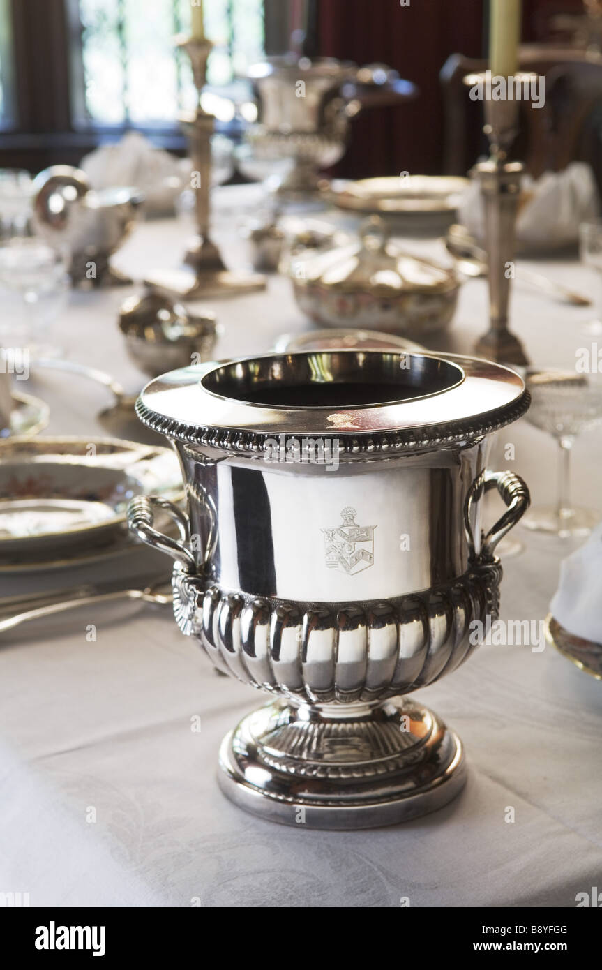 Silver wine cooler on the Dining Room table at Rufford Old Hall