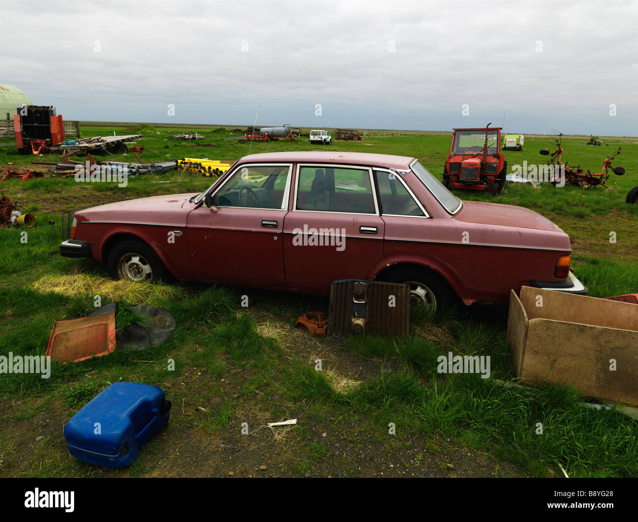 An old volvo and trash Iceland. Stock Photo