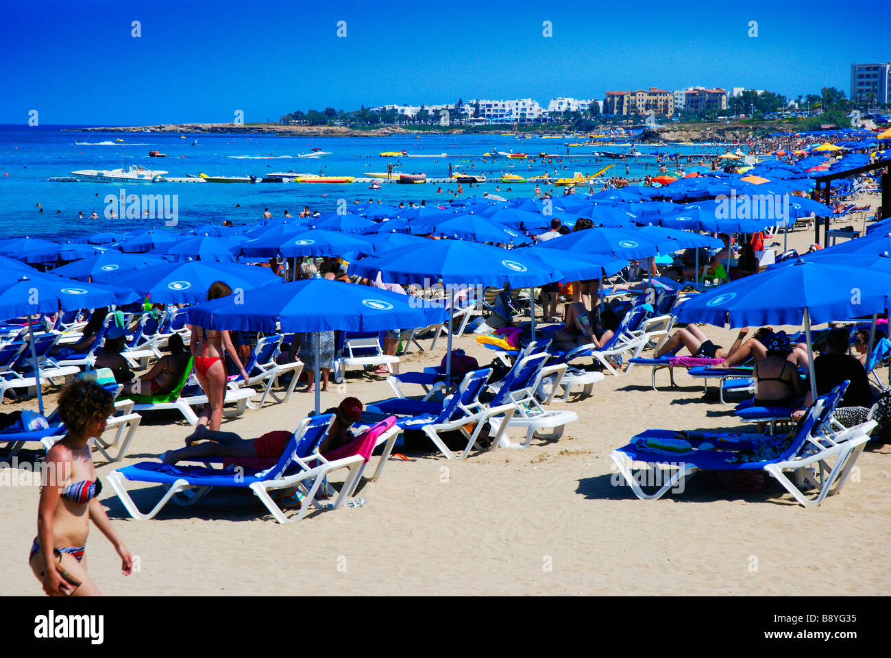 Beach life in Protaras Fig Tree Bay Cyprus  Stock Photo