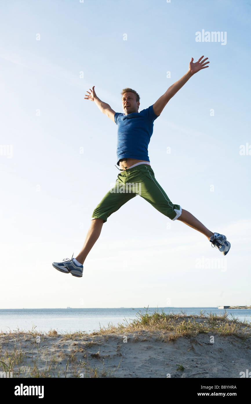 A man jumping Malmo Skane Sweden. Stock Photo