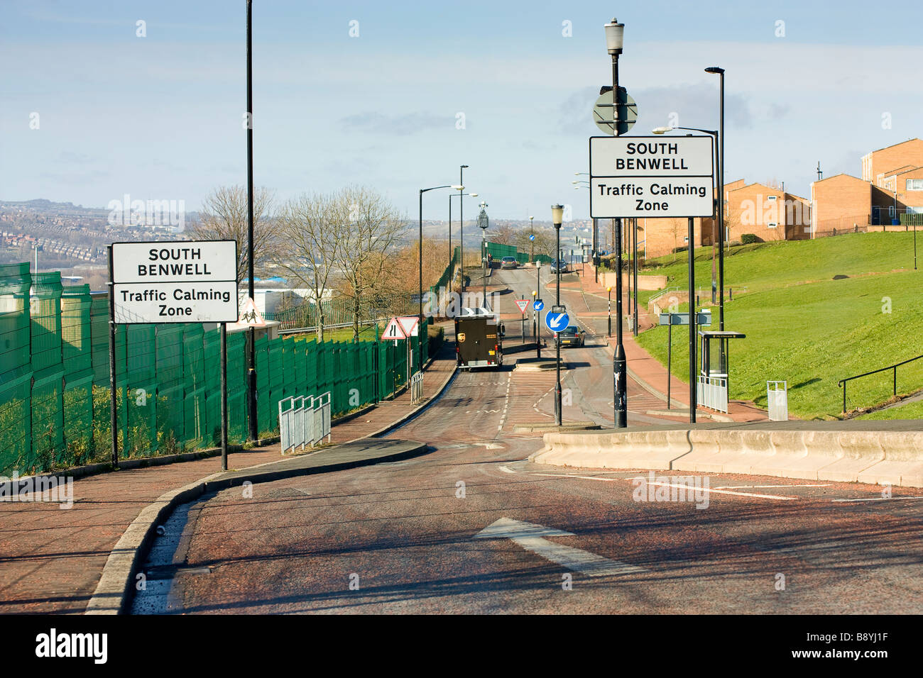 benwell traffic calming zone at buddle rd near Newcastle upon Tyne Stock Photo
