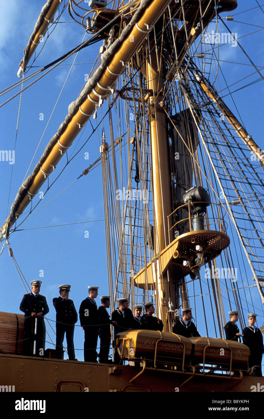 Sailors on main deck, Amerigo Vespucci tall ship Stock Photo