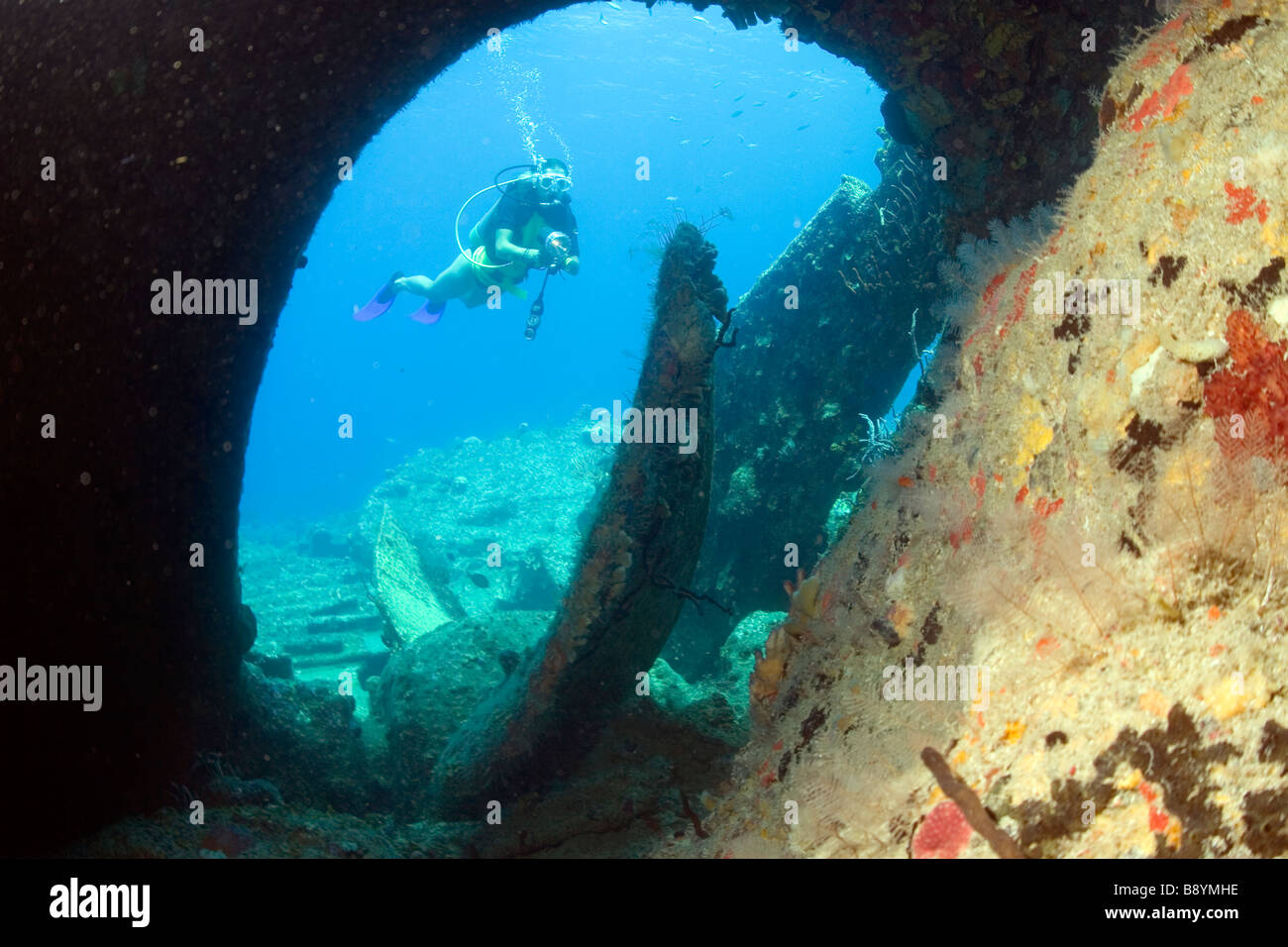 Scuba diving at the wreckage of the RMS Rhone near the Caribbean isle
