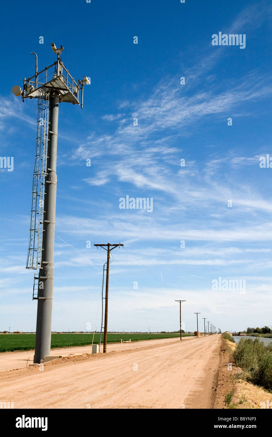 Video monitors used for Smart Border surveilance on the U S Mexico border along the All American Canal near Calexico California Stock Photo