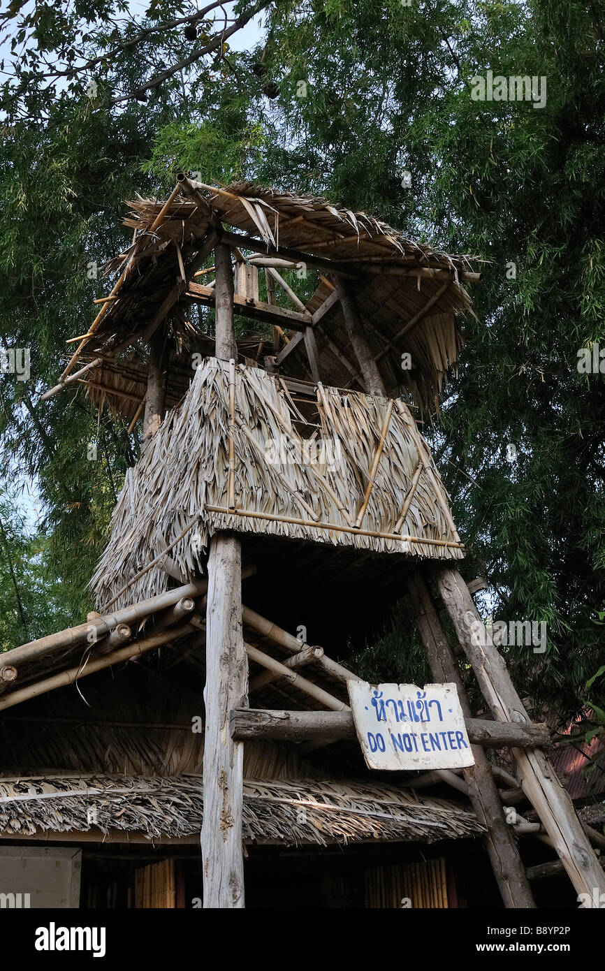 Guard tower from second world war at JEATH museum, Kanchanaburi, Thailand. Stock Photo