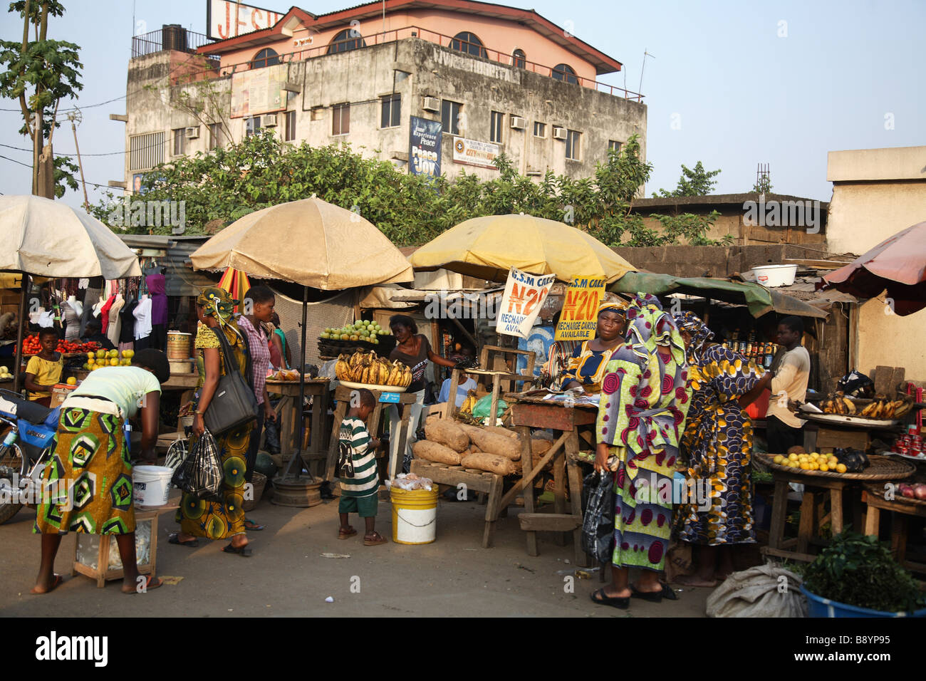 Street market in Lagos, Nigeria. Stock Photo