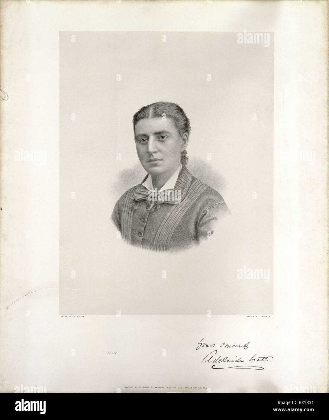 A lithograph of Adelaide Watt (1857-1921) to represent her coming of age in 1878. The lithograph hangs in the Small Dining Room. Stock Photo