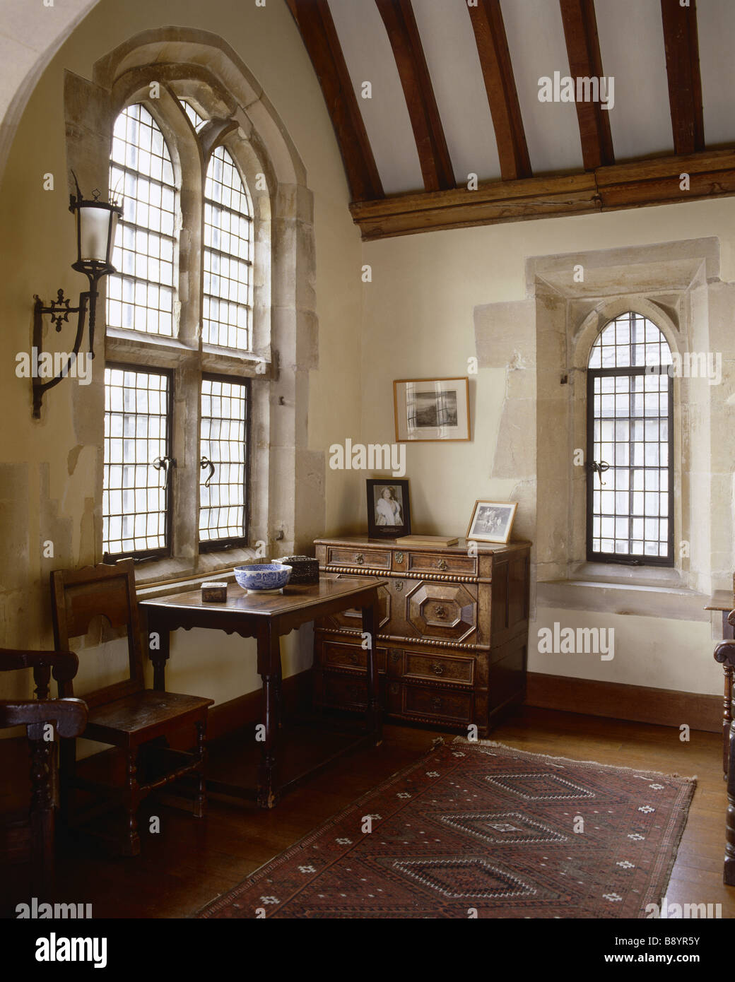 The South Oriel Annex with arched ceiling and window and wooden beamed