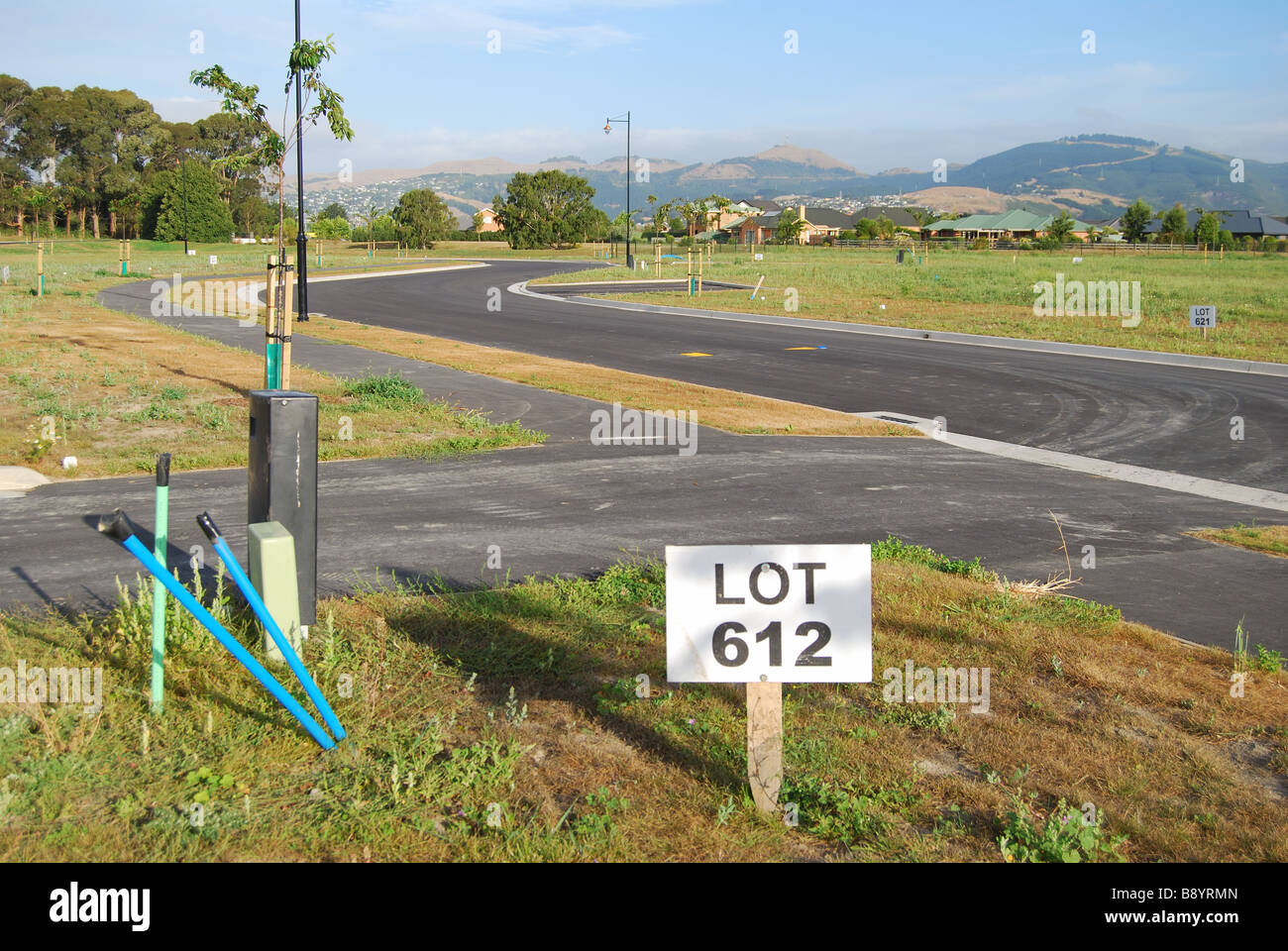 Housing sections, Halswell, Christchurch, Canterbury, South Island, New Zealand Stock Photo