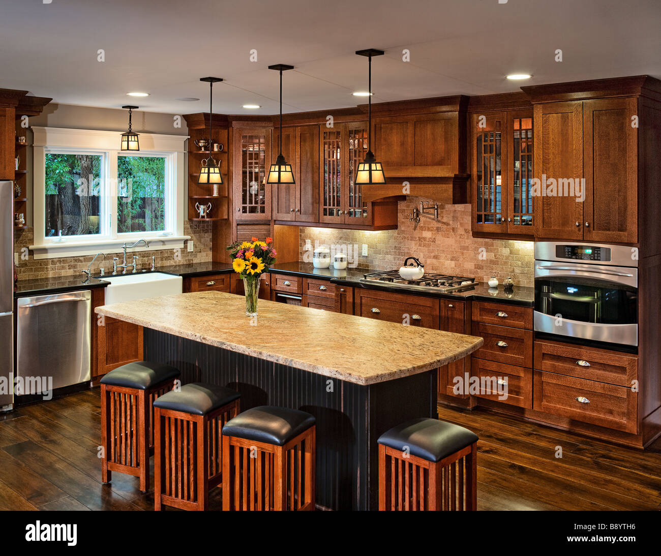 Contemporary kitchen with wooden Stock Photo Alamy