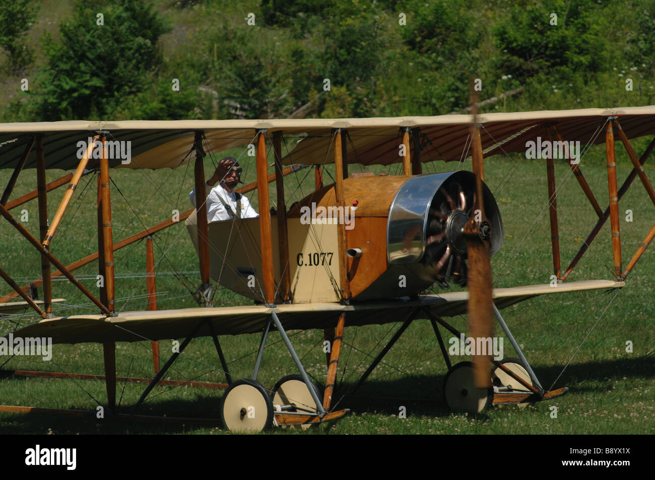 Biplane flight demonstration at historic Rhinebeck Aerodrome, Hudson Valley Stock Photo