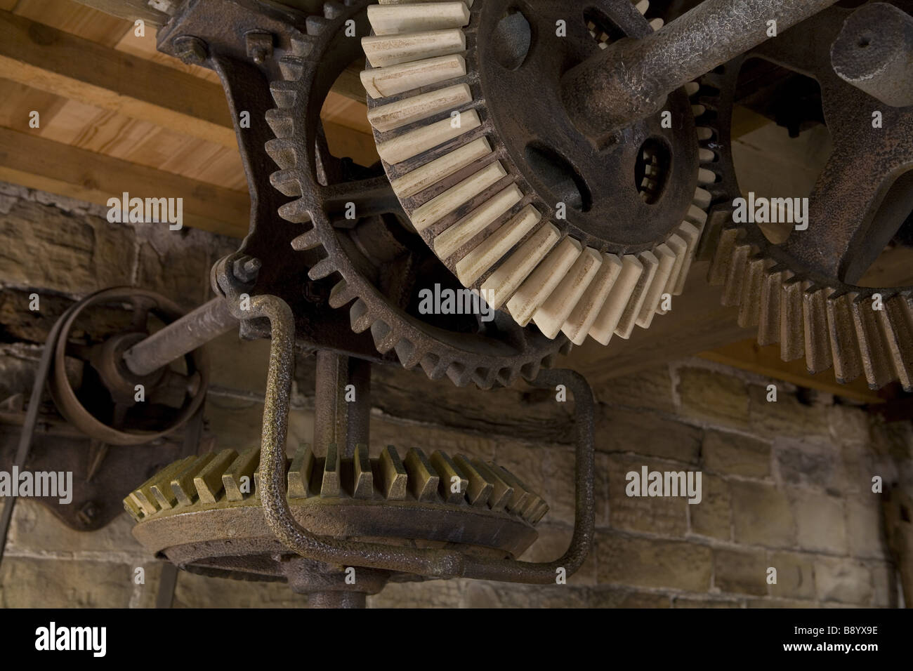 Restored workings inside Stainsby Mill a working water powered flour