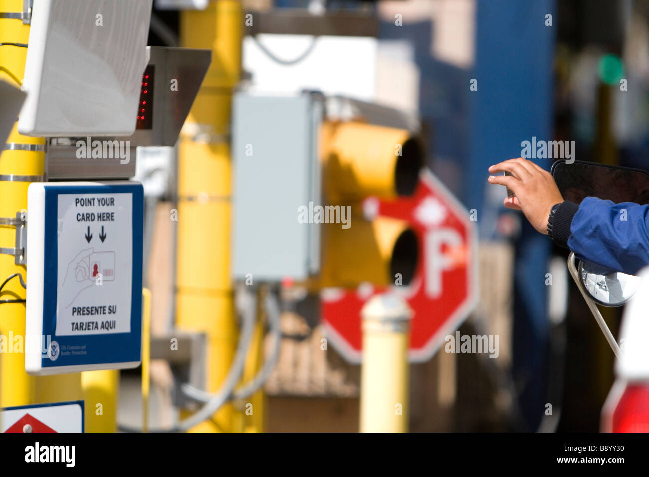 Automated scanner reading Border Crossing Card at the Tijuana