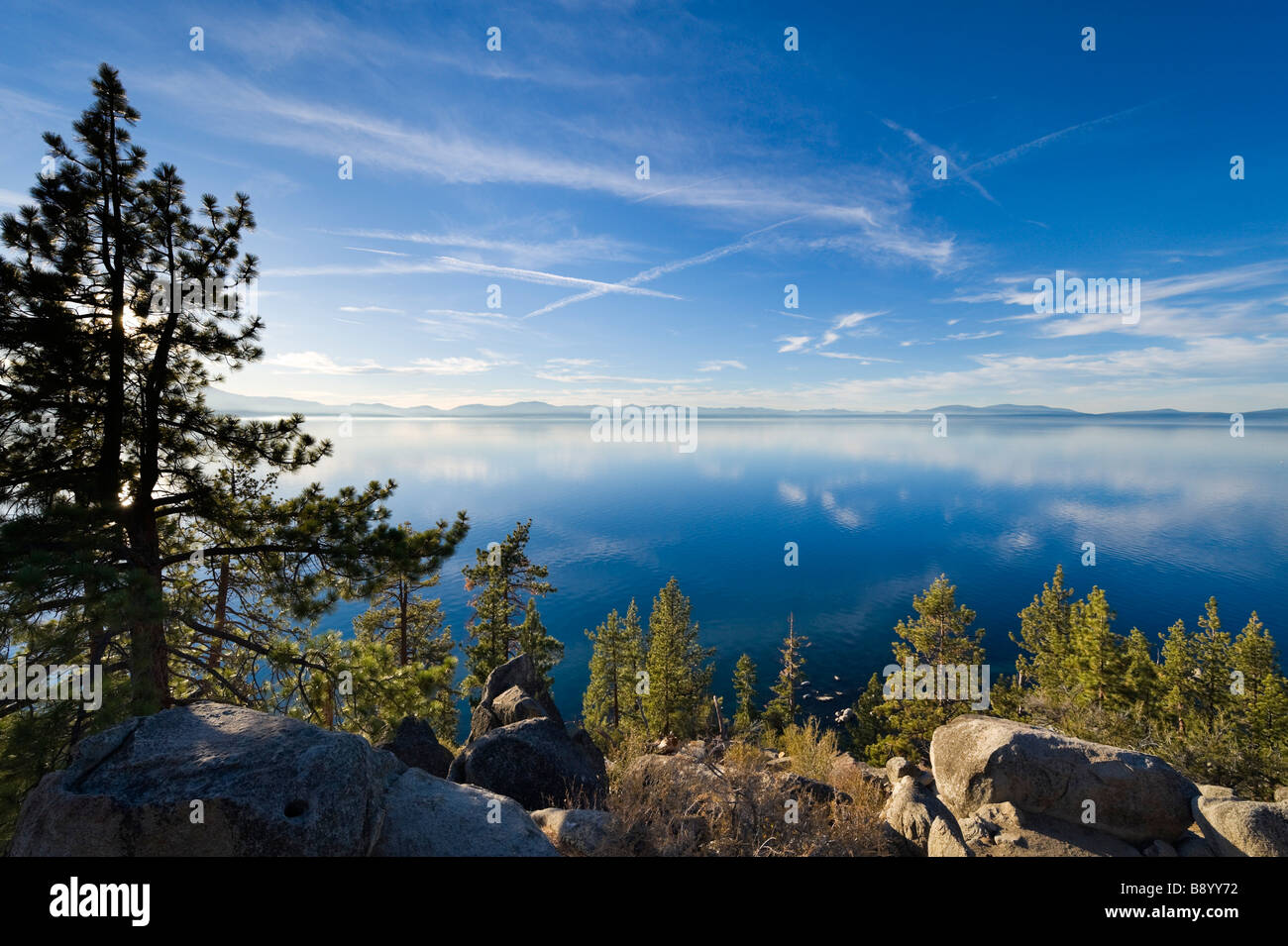 Late afternoon view from Logan Shoals Vista Point off Highway 50, Zephyr Cove, Lake Tahoe, Nevada, USA Stock Photo