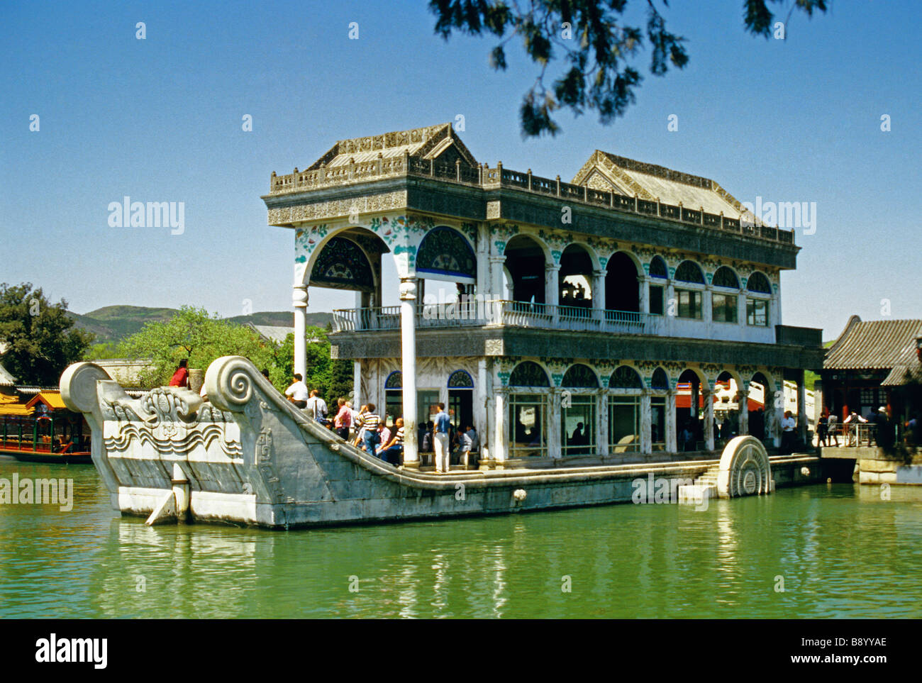 Beijing's Marble Boat at the Summer Palace reflecting in Kunming Lake Stock Photo