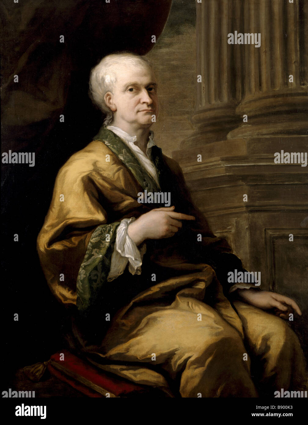 ISAAC NEWTON, a portrait by Sir James Thornhill (1675-1734) painted c.1709-12, in the Study at Woolsthorpe Manor. Stock Photo