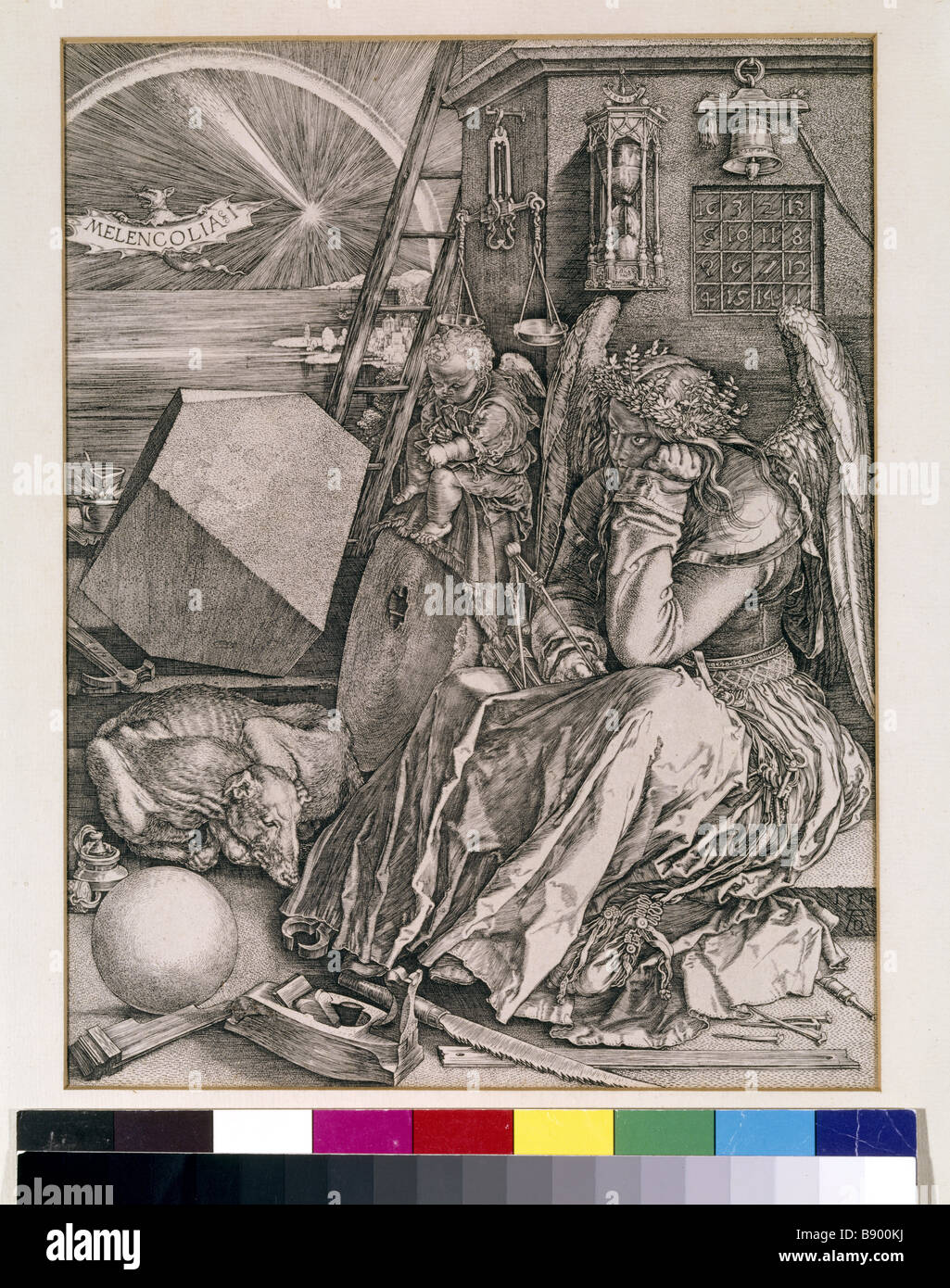 MELANCHOLIA woodcut after Durer in the Study at Woolsthorpe Manor Stock Photo