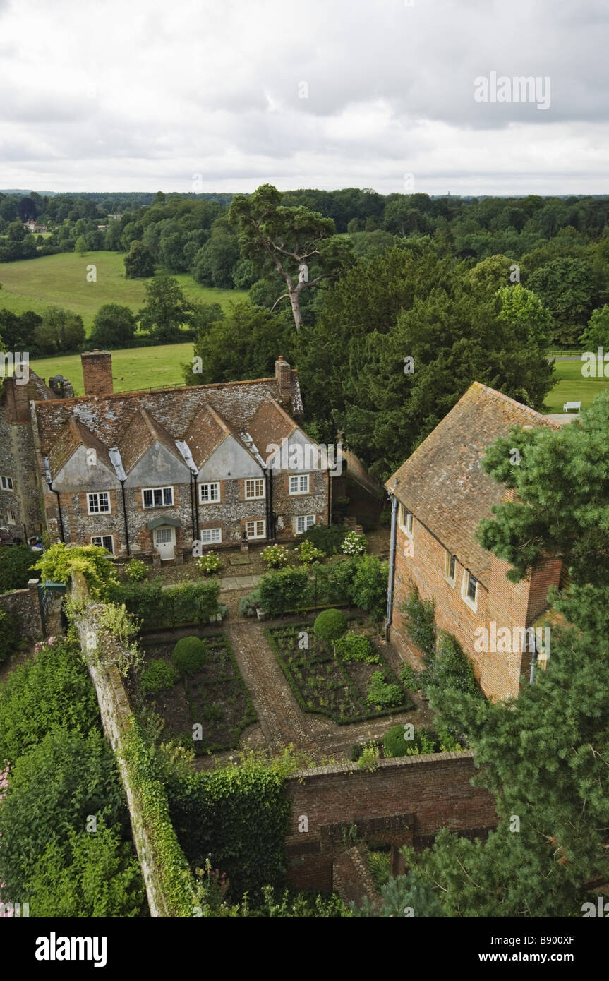 Overview of the cottages and Parterre Garden from the Great Tower at