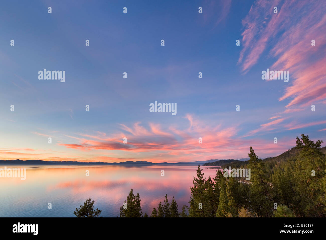 Sunset from Logan Shoals Vista Point off Highway 50, Zephyr Cove, Lake Tahoe, Nevada, USA Stock Photo