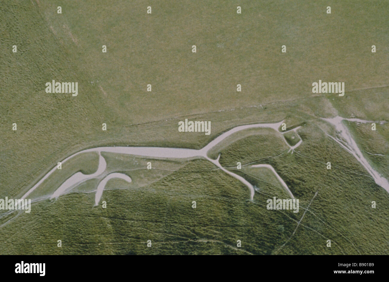 Aerial view of the White Horse of Uffington an ancient chalk figure