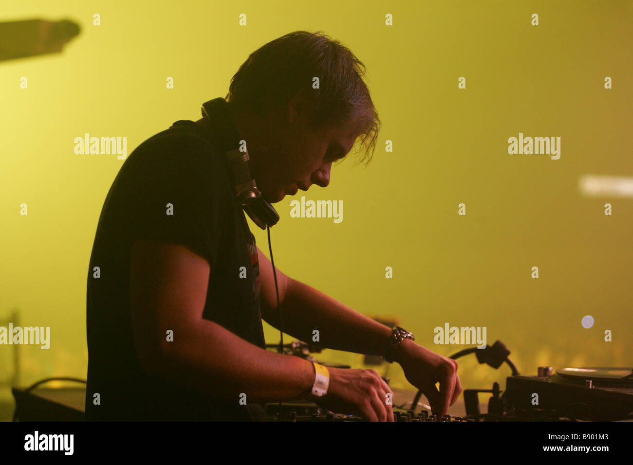 Live performance of DJ Armin Van Buuren on Tomorrowland 2008 held in recreational area De Schorre, Boom in Belgium Stock Photo