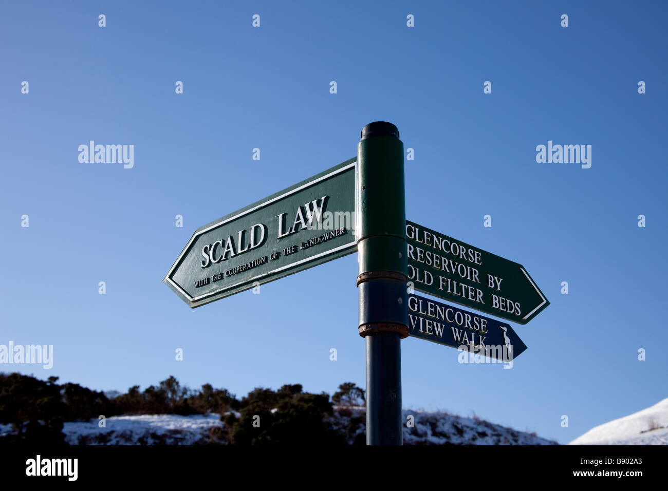 Direction signs fingerposts, Pentland Hills, Midlothian, Scotland, UK, Europe Stock Photo
