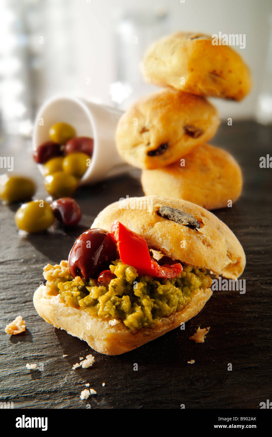 chiabatta rolls with olive tapanade Stock Photo