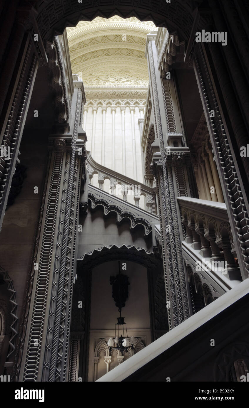 The Grand Staircase at Penrhyn Castle, Gwynedd, designed by Thomas Hopper and built between 1820 and 1837 Stock Photo