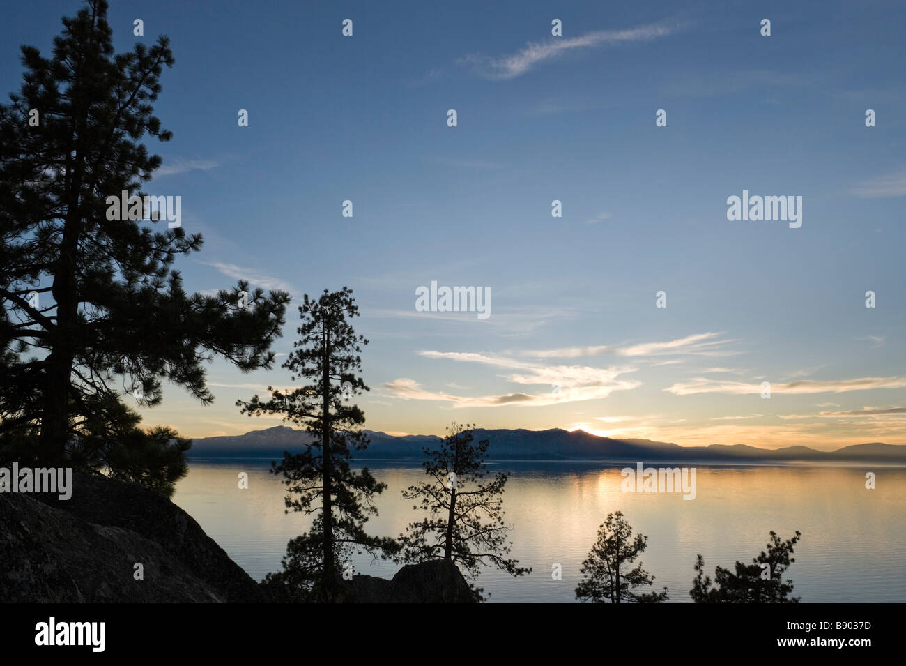 Sunset from Logan Shoals Vista Point off Highway 50, Zephyr Cove, Lake Tahoe, Nevada, USA Stock Photo