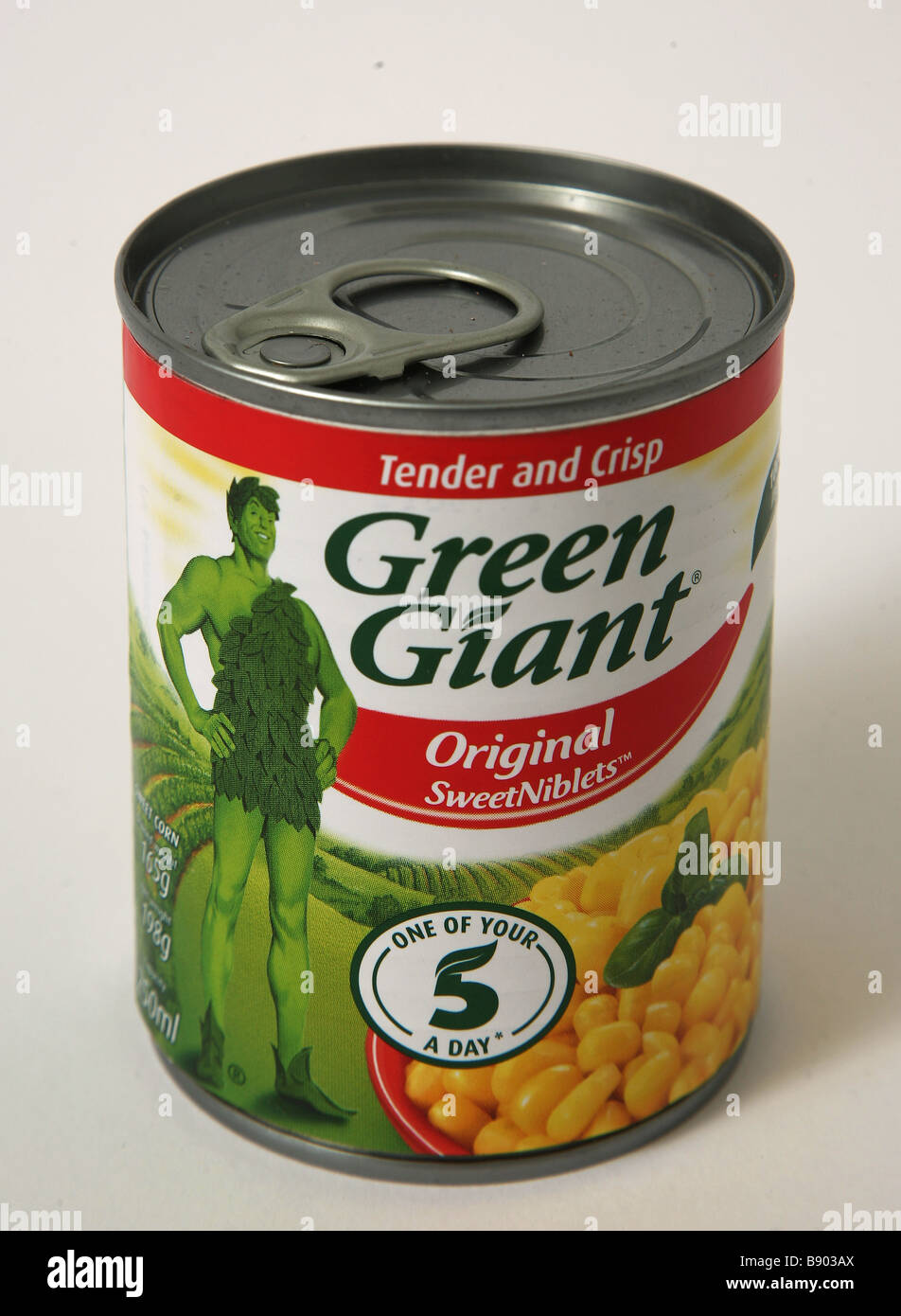 tin green giant sweetcorn pullring Stock Photo