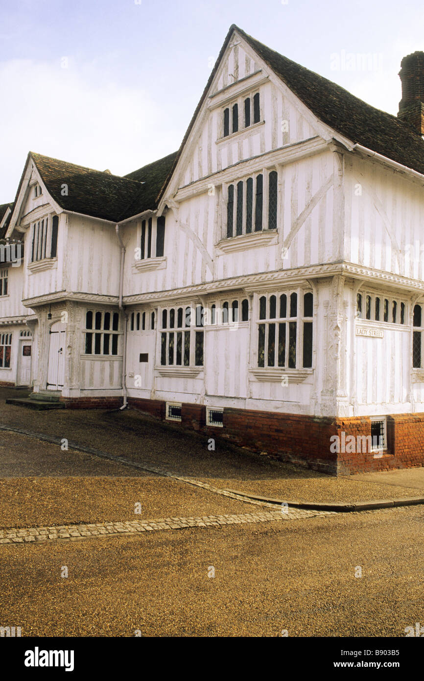 Lavenham Guildhall Suffolk 16th century timbered lime washed building Tudor English architecture museum Guild of Corpus Christi Stock Photo