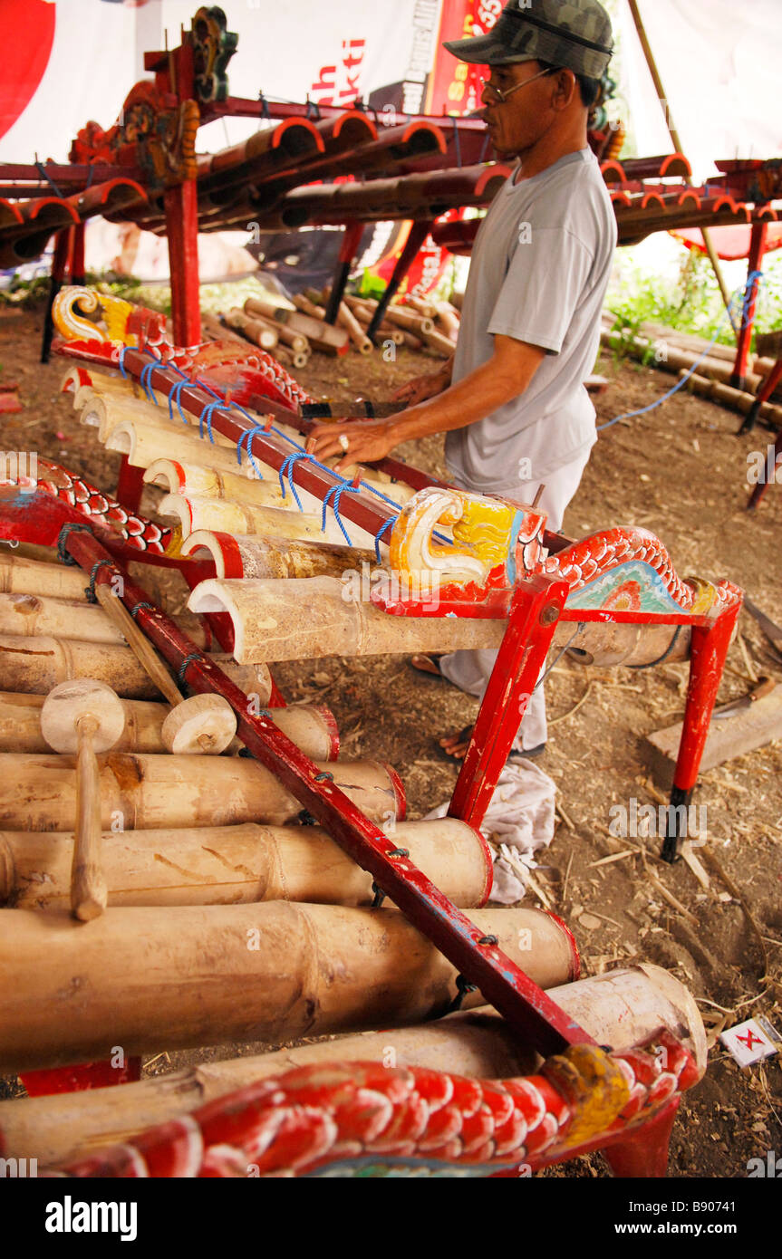 Rindik,Balinese music instrutment is being made from giant bamboo tube ...